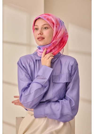 Silk Home Olinda İpek Eşarp 47004-23 Pudra, Mavi, Mor, Narçiçeği