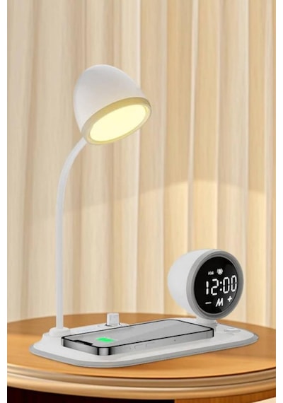 S-link Sl-cw21 Telefon Uyumlu Fast Şarj 15w Ayarlanabilir Led Işıklı Lcd Ekran Double Alarmli Beyaz Masa Lambası
