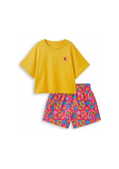 Haribo Lisanslı Geometrik Şortlu Kız Çocuk T-shirt Şort Takım Hardal