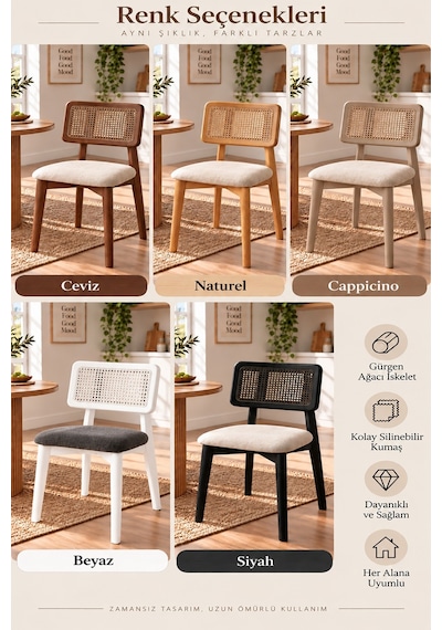 4 Adet Kuzey Ahşap Gürgen Sandalye Cafe,restaurant,mutfak,salon,yemek Odası Sandalyesi Naturel