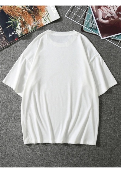 Unisex Beyaz Oversize Figür Baskılı T-shirt Beyaz