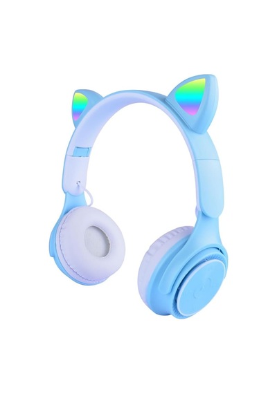 M6 Pro Cat Rgb Led Işıklı Kedi Kulağı Band Tasarımlı Ayarlanabilir Ve Katlanabilir Kulak Üstü Bluetooth Kulaklık Mavi