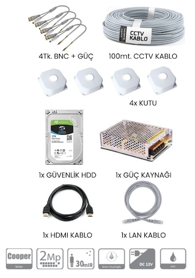 Dahua 2 Mp Full Hd 4 Kameralı Sesli Renkli Gece Görüşlü Full Hd Kamera Set 2 Bullet - 2 Dome