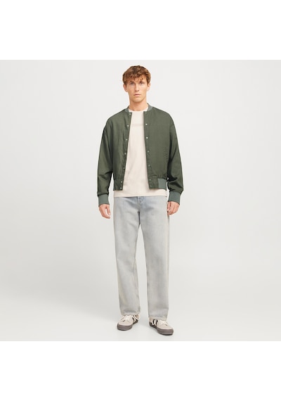 Jack & Jones Jack&jones Ario Linen Bomber Erkek Gri Yuvarlak Yaka Ceket Gri