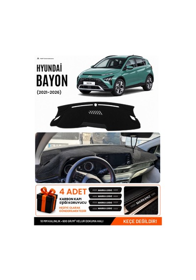 Hyundai Bayon 2021-2026 Uyumlu Torpido Koruma, Torpido Örtüsü, Torpido Kılıfı - Siyah - Hu012