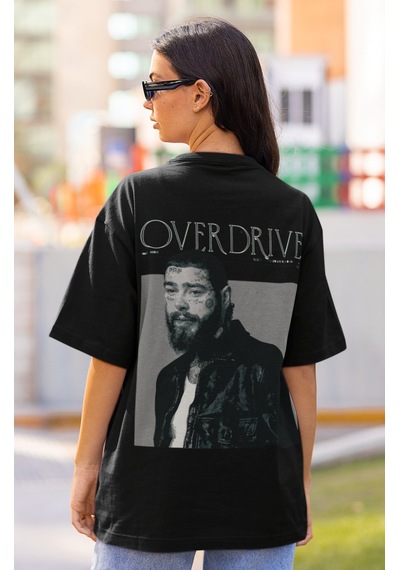 Overdrive Post Malone Sırt Baskılı Unisex Oversize Rapper Şarkıcı Siyah