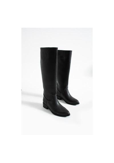 Duxal Shoes Eldon Siyah Mat Sivri Burun Kadın Kısa Topuklu Çizme Siyah