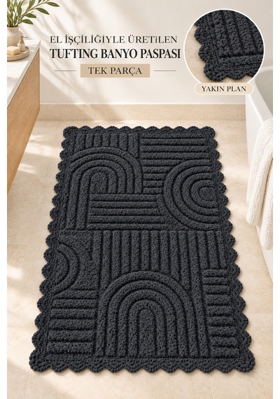Alanur Bodrum Tufting Cotton Pamuklu El Işi Örgülü Paspas 113 80 X 135 Cm Siyah