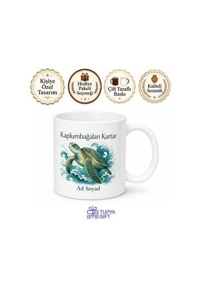 Save The Turtles Baskılı Kaplumbağaları Kurtar Kupa Bardak Hediye Beyaz / Çok Renkli