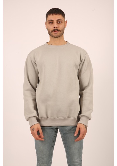 Baskılı İçi Yumuşak Tüylü Sweatshirt Açık Gri