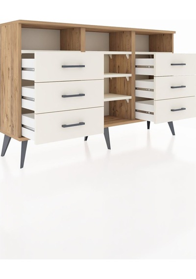 Arges Konsol 5 Raflı 6 Çekmeceli 132x30x83 Çam-aytaşı/aytaşı Aytaşı/aytaşı