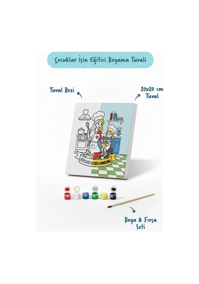 Dünyanın En Tatlı Annesine Temalı Eğitici Boyama Tuvali Şövalesiz Boya Seti 20x20 Cm