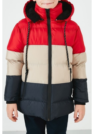 Lela Içi Peluş Astarlı Çıkarılabilir Kapüşonlu Şişme Erkek Çocuk Mont 57611967 Kırmızı-Taş-Lacivert