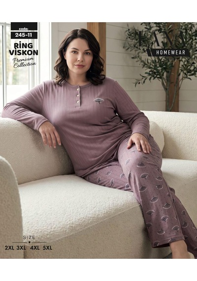 Lana Kadın Battal Pamuk Likralı Raporlu İnterlok Kışlık Pijama Takımı 245/11 - 1 Adet Mürdüm Lana Kadın Battal Pamuk Likralı Raporlu İnterlok Kışlık Pijama Takımı 245/11 - 1 Adet Mürdüm