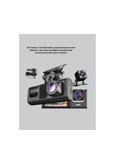 Üç Kameralı Araç Dvr Full Hd Gece Görüşlü Ve 2 İnç Ips Ekranlı - Hs08378559-7337