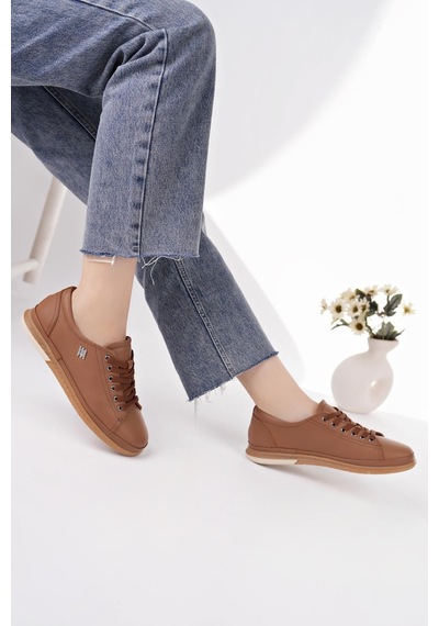 Nesilshoes Modessa 160 Taba Bağcıklı Hakiki Soft Deri Kadın Ayakkabı