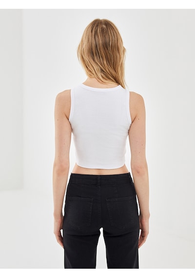 Lcw Vision Beyaz Bisiklet Yaka Baskılı Kadın Crop