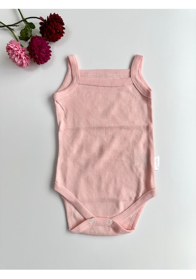 Bellamio Kids Kalp Nakışlı Kız Bebek Askılı Zıbın Body Atlet - Somon Somon