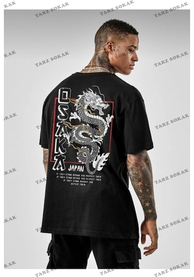 Startmore Unisex Oversize Osaka Baskılı Siyah Siyah