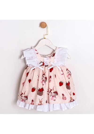 Sugar Plum Fırfır Kollu Kız Bebek Elbisesi Pembe