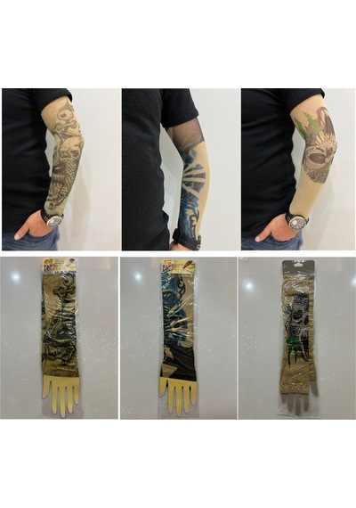 Giyilebilir Dövme 3 Çift 6 Adet Kol Çorap Dövmesi Sleeve Tattoo Set3