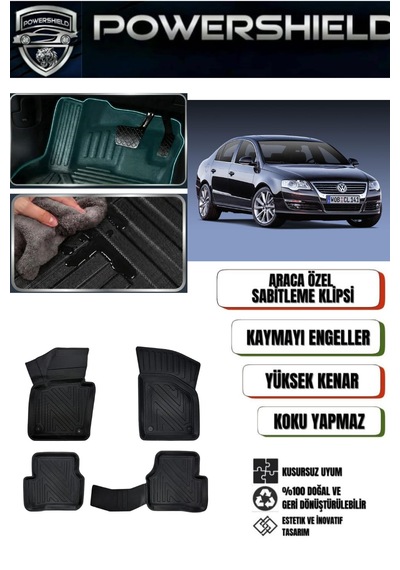 Powershıeld Volkswagen Passat B6 2005-2010 Uyumlu Araca Özel 5d Premium Havuzlu Oto Paspas Takımı