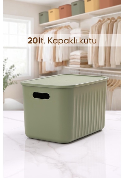 Yeşil Dolap Düzenleyici 20 Lt Kapaklı Saklama Kutusu Sepet Oyuncak Kutusu Organizer