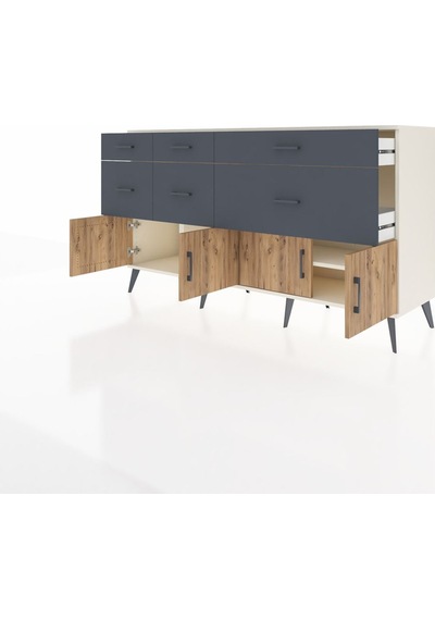 Kronos Konsol Tek Raflı 6 Çekmeceli 4 Kapaklı 176x59x99 Aytaşı-ça Aytaşı-çam/antrasit