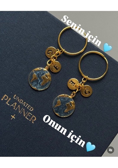 O Benim Dünyam Anahtarlık - Gold 2 Harfli Kişiselleştirilebilir