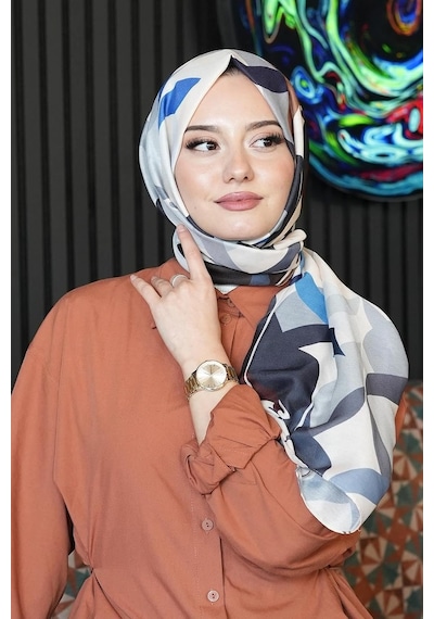 Soyut Desen Bej Soft Pamuk Şal Bej Çok Renkli