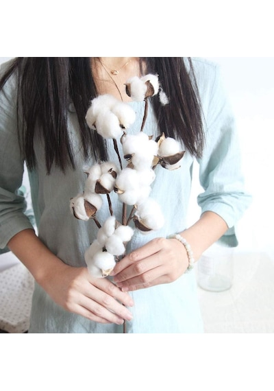 3lü Set Doğal Pamuk Çiçeği 9lu Kuru Çiçek 60cm Yapay Çiçek