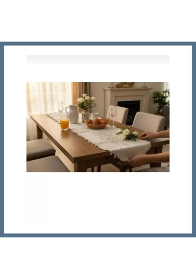 Buradabulabilirsin Simella Altın Simli İşlemeli Masa Runneri 50x140 Cm Şık Masa Dekoru Bbz
