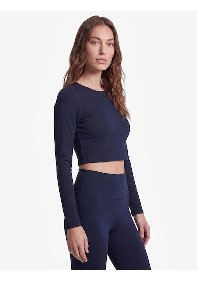 Koton Pamuklu Bisiklet Yaka Uzun Kollu Crop Spor Tişört Lacivert 7wak10097nk