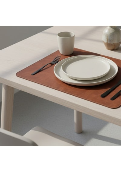 2 Adet Deri Mürdüm Çift Taraflı Kenar Dikişli Amerikan Servis 33x44 Cm-kolay Silinebilir Supla Kahverengi