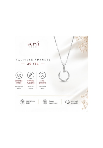Servi 925 Ayar Gümüş Eclipse Zirkon Taşlı Açık Halka Kolye-528