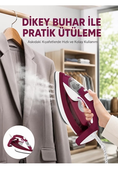 Yeni Nesil Kırmızı Buharlı Ütü 2200 Watt Seramik Tabanlı Yüksek Buhar Gücü Cn