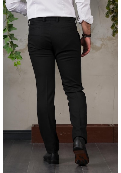 Ecer Regular Fit Yan Cep Boru Paça Erkek Kışlık Kumaş Pantolon Siyah