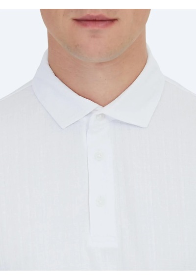 Kip Beyaz Jakarlı Polo Yaka T-shirt Beyaz