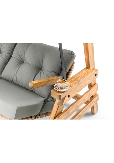 Riva Swing Ahşap Dış Mekan Bahçe Balkon Ve Teras Salıncağı Açık Renk Ağaç Salıncak Gri