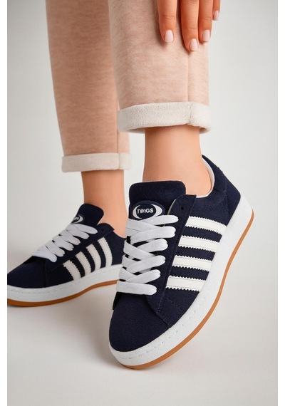 Homiro Unisex Klasik Bağcıklı Ortopedik Spor Sneaker Ayakkabı-lacivert