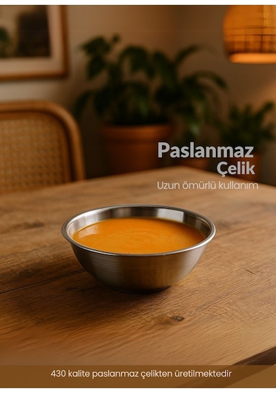 4'lü Set Sağlıklı Paslanmaz Çelik Kase - Çok Yönlü Çorba, Salata Ve Meyve Kabı 350 Ml No 1 Metalik Gri