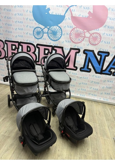 Bebemnas İkiz Yanyana Ayrılıp Birleşen Travel Bebek Arabası + 2 Adet Puset Dahil Tam Set