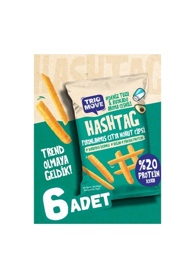Hashtag Fırınlanmış Nohut Cipsi Deniz Tuzu & Avokado Aromalı Çeşnili 6 Adet Trio Move