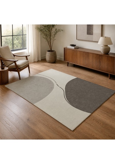 Kartela Halı Denge Soyut Modern Halı Açık Gri Kaymaz Taban Makinede Yıkanabilir 160x240 Cm