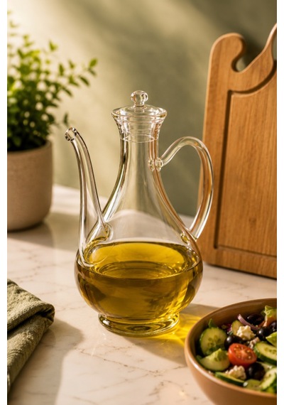 Porsima 5323 Borosilikat Cam İbrik Model Zeytinyağ Şişesi - Yağlık Ve Sirkelik 750ml Cam Şeffaf