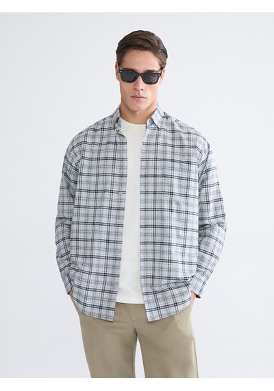 Lcwaıkıkı Classic Gri Regular Fit Uzun Kollu Ekose Gabardin Erkek Gömlek