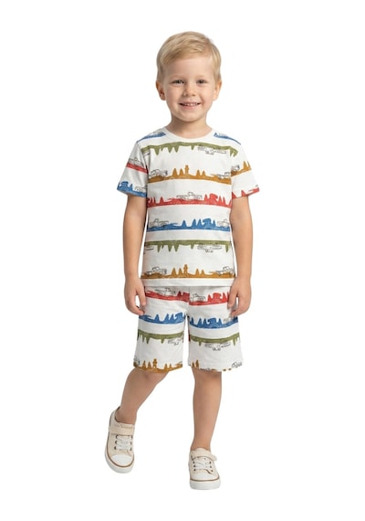 New Kids Araba Baskı Erkek Çocuk Şortlu Takım-91145 Beyaz