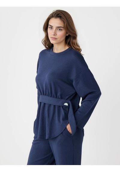 Jimmy Key Jimmy Key Lacivert Bisiklet Yaka Kemer Detaylı Modal Sweatshirt 5ww236023494