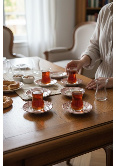 Akayev Porselen Vintage Maroon 6 Parça Çay Tabağı Kırmızı