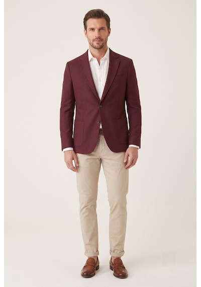 Slim Fit Torba Cepli Esnek Pamuk Bordo Ceket C 735